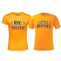 Hangout Hub Boy’s Girl’s t shirts| Cotton Half Sleeves Regular Fit Kids Tshirts | Twinning Sibling Little Brother Big Sister Printed| Family Matching T-Shirts