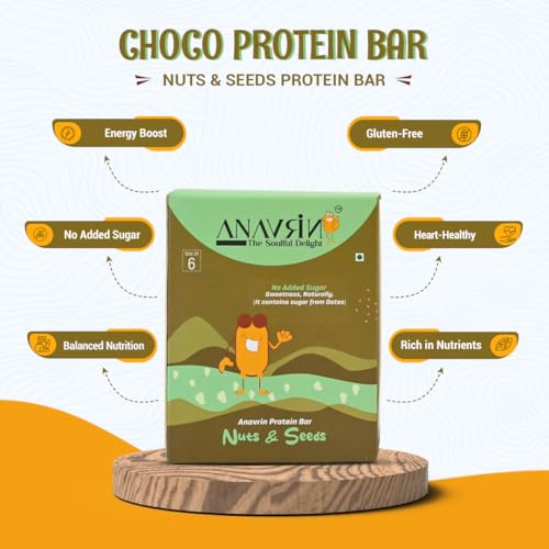 Image of ANAVRIN Choco Nuts & Seed Protein Bar - 15g Protein, 4g Fibre in each Bar (6 Bars x 50gm) No Added Sugar, No Soy, No Preservatives Gluten Free High Protein Energy Bar, Healthy Snack