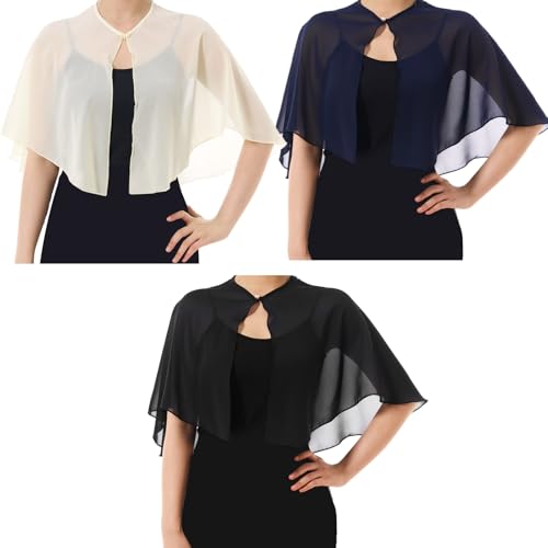 3 Pcs Women's Sheer Cape Soft Chiffon Capes Shawls and Wraps for Evening Dresses Soft Wedding Cape Lightweight Bridesmaid Scarves Flapper Cover up