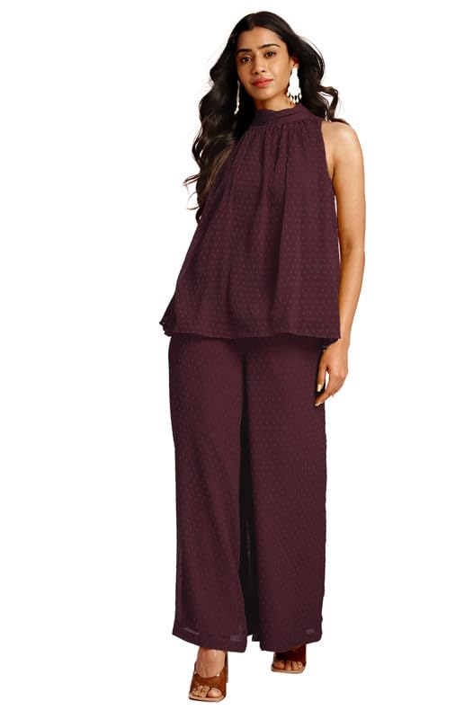 Image of Janasya Women's Chiffon Woven Design Gathered Co-Ord Set