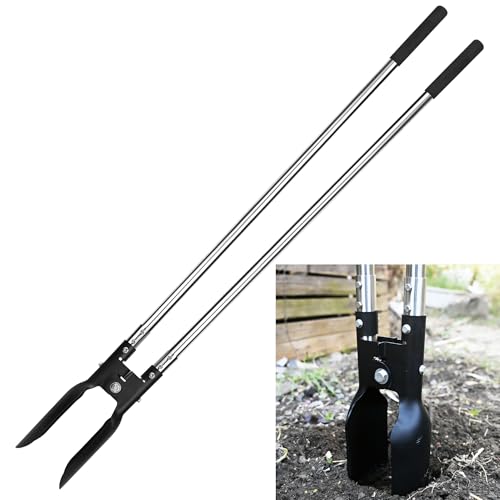 YEELOR Post Hole Digger, Hole Digger with One-Piece Manganese Steel Blade, Post Digger with 55' Adjustable Stainless Steel Handle for Digging Post Holes Installing Mailboxes Fencing