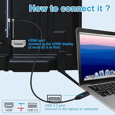 USB to HDMI Adapter with chip 4.92FT Cable,USB 3.0 & 2.0 to HDMI 1080P Video Audio Converter for PC, Laptop to Monitor,HDTV Support Android,XP/7/8/10,MAC OS