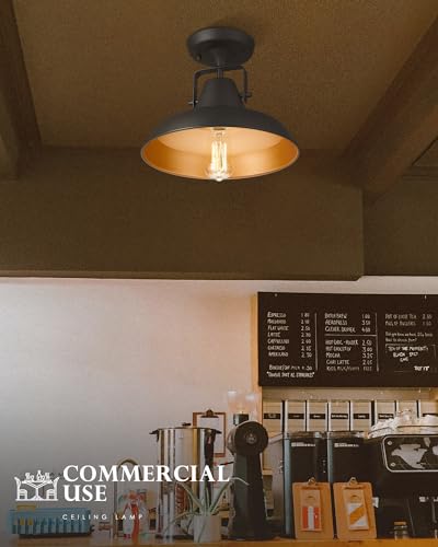 Image of 1-Light Semi Flush Mount Light, Farmhouse Black Ceiling Light Fixture, Industrial Close to Ceiling Lighting for Bedroom Dining Kitchen Foyer Hallway Stairway Entryway, AD-2135-1SF