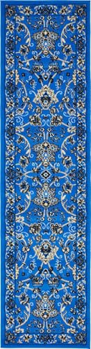 Image of Unique Loom Sialk Hill Collection Area Rug - Washington (2' 2 inch x 8' 2 inch Runner, Dark Blue / Black)