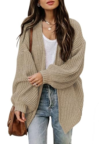 Image of Jhsnjnr Women's Chunky Long Sleeve Knit Cardigans Oversized Casual Open Front Knitwear Sweaters Khaki