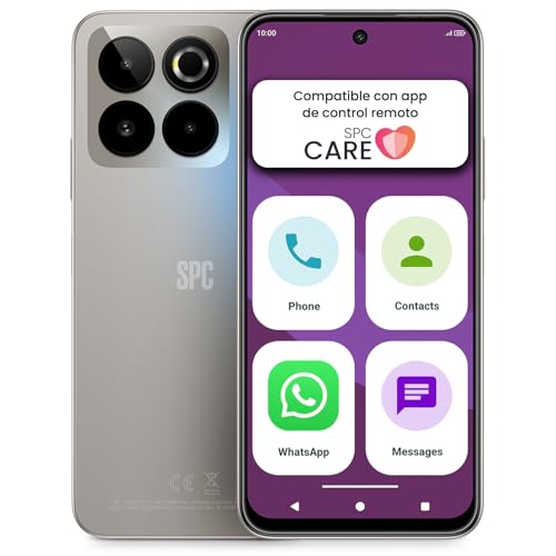 SPC Zeus 2 Elite - Smartphone para Mayores con Pantalla 6,7” y 128GB Memoria | Triple CAM 50MP, NFC y Carga rápida | Modo fácil, Iconos XL y Compatible con App Control y ubicación remota – Plateado