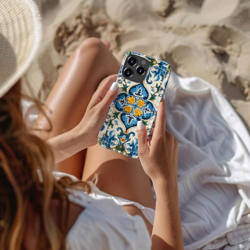 LUXMERRY for iPhone 14 Pro Max Case Cute - Wireless Charging Compatible - Dual-Layer Hard Shell + Silicone Cover - Protective Phone Case Aesthetic Trendy Designs for Women - Exquisite Blue Floral by LUXMERRY - Used condition - Image 2
