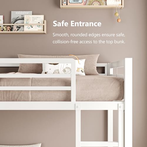 Image of iPormis Metal Bunk Bed Full Over Full, Heavy Duty Bunk with High Guardrail and Safety Entrance Design, Under-Bed Storage Space, Easy Assembly, Noise Free, White