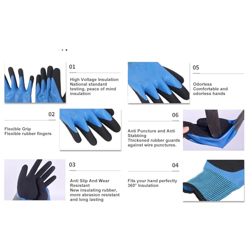 Luvas Isoladas Elétricas, Luvas de Alta Tensão para Eletricista de 1000 V, Luvas de Borracha Isolada