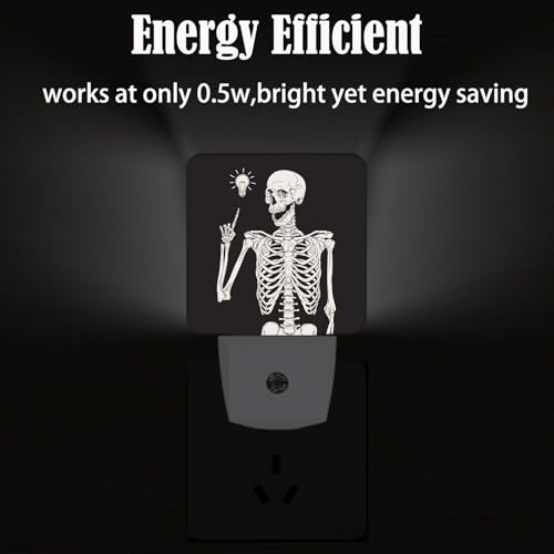 Image of Halloween Skull Skeleton Night Light,Plug-in Nightlights Auto Sensor Night Lamp Dusk to Dawn Lamp Home Decor for Nursery Children Girls Boys