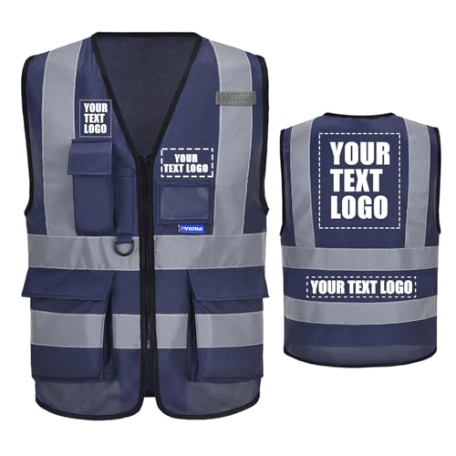 A-SAFETY Safety vest navy Customize Logo (Navy L)