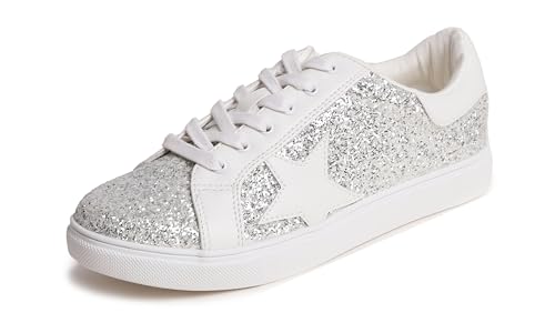 Image of FEVERSOLE Women's Fashion Lace Up Dress Sneakers Sparkly Party Shiny Shoes