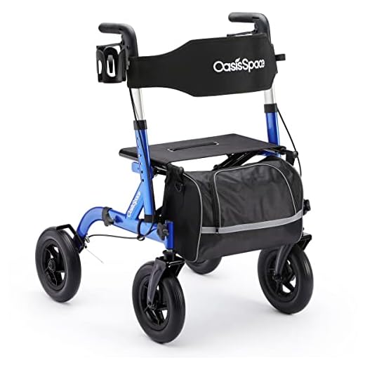 OasisSpace All Terrains Rollator Walker with Cup Holder - Foldable Rollator Walker with Seat & PU Wheels, Mobility Aids Aluminum Rolling Walker for Seniors and Adults