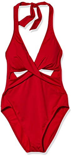 Kenneth Cole New York Women's Halter Cutout Mio One Piece Swimsuit, Red, M