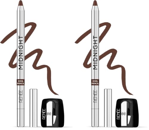 Image of RENEE Midnight Kohl Pencil- Brown | Waterproof, Smudge-proof Kajal With Sharpener | Matte Finish, Long-lasting Upto 24 Hours | One-swipe Application With Vitamin E | 1.5 g (Pack of 2)