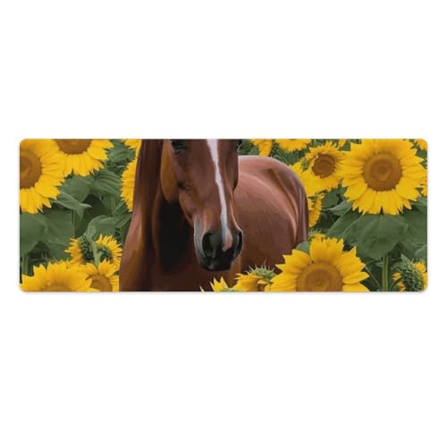 Tapis de souris grand format cheval et tournesol avec base antidérapante