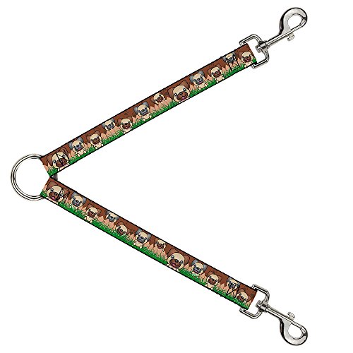 Buckle-Down Dog Leash Splitter Pug Puppies Paw Prints Browns Greens 1 Foot Long 1 Inch Wide