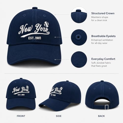 Image of Classic Vintage Embroidered Fashionable Baseball Cap for Men Women Teenager Cap City Hat Adjustable with Gift Box