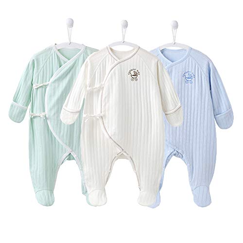 Image of COBROO Unisex Baby Footed Pajamas for Sleep and Play, 100% Cotton Infant Footie Unionsuit with Built-in Mittens 0-3 Months