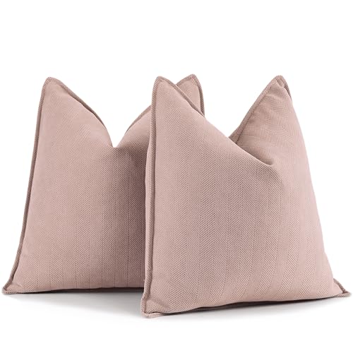ZWJD Dusty Pink Pillow Covers 16x16 Set of 2 Chenille Throw Pillow Covers with Elegant Design Soft and Luxurious Decorative Throw Pillows for Couch, Bed, and Home Decor