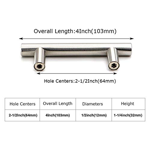 Homdiy 5 Pack |Cabinet Handles Brushed Nickel Cabinet Pulls Cabinet Hardware 2-1/2In Hole Centers Drawer Pulls Kitchen Cupboard Euro T Bar Dresser Pulls 201Sn #TOP1