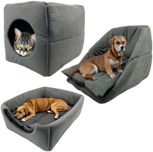 Cama 3em1 Suede Grande para Cachorro Gato Pet Cubo Toca Iglu (Cin...