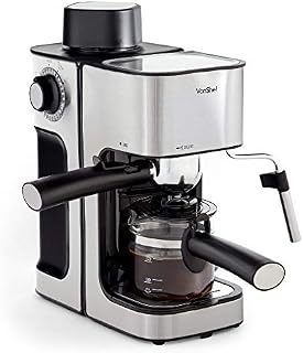 VonShef Espresso Machine, 4 Bar Pressure Pump  Barista Coffee Maker with Temperature Gauge, Removable Drip Tray and Milk Frother for Latte, Cappuccino, Americano, Flat White and More (Silver)