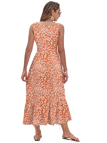 Image of AUSELILY Womens Summer Maxi Dress Casual Sleeveless V Neck Floral Dresses | A line shape with practical side pockets, Vacation dress for resort walks, Pair with low heels and simple jewelry