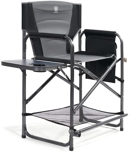 EVER ADVANCED Medium Tall Directors Chair Foldable Makeup Artist Chair Bar Height with Side Table Cup Holder and Pocket Footrest, Supports 400LBS (Grey, Seat Height: 23.2 inches)