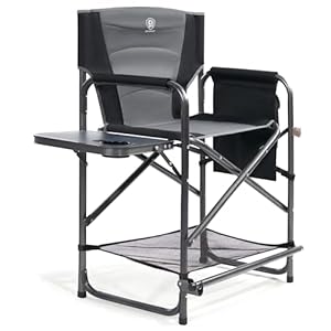 EVER ADVANCED Medium Tall Directors Chair Foldable Makeup Artist Chair Bar Height with Side Table Cup Holder and Pocket Footrest, Supports 400LBS (Grey, Seat Height: 23.2 inches)