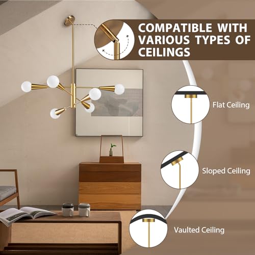 image for KAISITE Sputnik Chandelier Modern Gold Chandelier 6-Light E26 Mid Cent