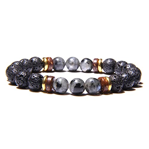 Bracelet en labradorite naturelle et perles de lave noires de qualité