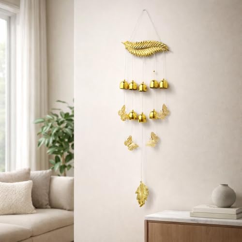 Image of Decorative Wind Chime for Home | Wooden House with Bells Colourful Beads | Positive Energy Balcony Living Room Hall Garden Home Decor (Feather Wind Chimes)