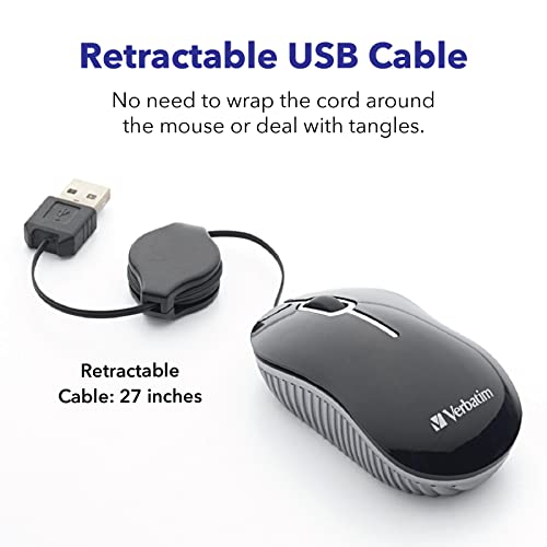 Verbatim Wired Optical Computer Mini USB-A Mouse - Plug & Play Corded Small Travel Mouse with Retractable Cable – Blue 98616 by Verbatim - Image 4