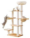MASHOOPS Modern Cat Tree for Indoor Cats, 55.1-Inch Wooden Cat Tower, Multi-Level Rubber Wood Cat Tr