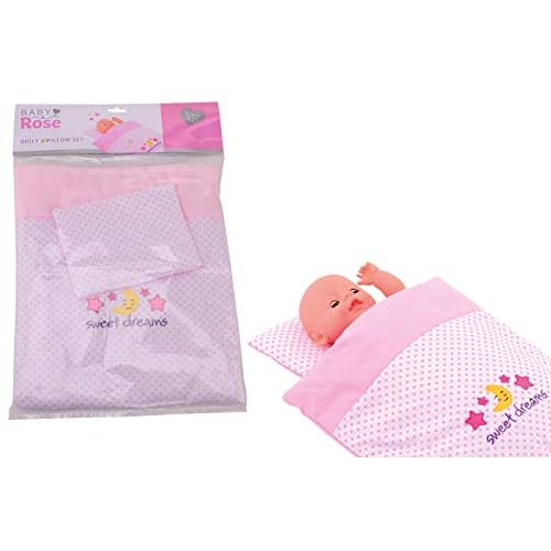 JohnToy 27537 Baby Rose Puppen Decke und Kissen-Set, Rosa
