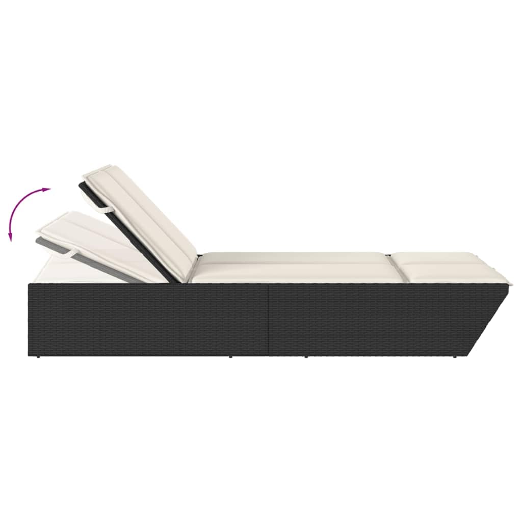 Doppel Sonnenliege, Gartenliege mit Auflagen, Doppelliege für Garten Terrasse, Relaxliege Sonnenbett Gartenmöbel,Poly Rattan Doppel Sonnenliege,Schwarz