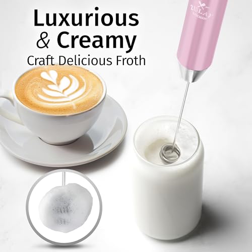 Image of Zulay Kitchen Rechargeable Milk Frother Handheld - Frother Wand, Drink Mixer, Electric Whisk Frother, for Cappuccinos, Matcha & Protein Powder - Lux Double Whisk 2 Speed Waterproof 2000mAh Pink
