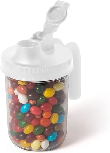 Vista 30 de Jarware 82689 Tapa de tarro Mason con boquilla blanca con y sin asa, boca ancha, juego de 2 Blanco