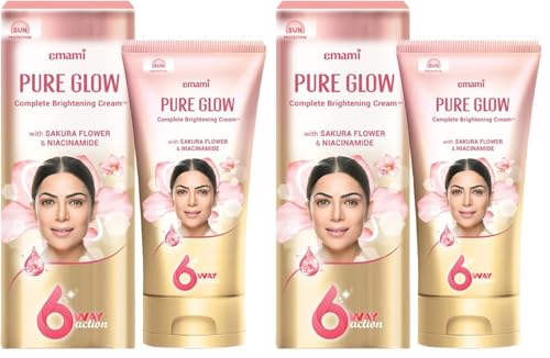 Image of Emami Pure Glow Complete Brightening Cream 50g | with Japanese Sakura Flower & Niacinamide for 2X Brightness & +50% Moisturisation | Mineral-Oil Free, Paraben-Free (Pack of 2)