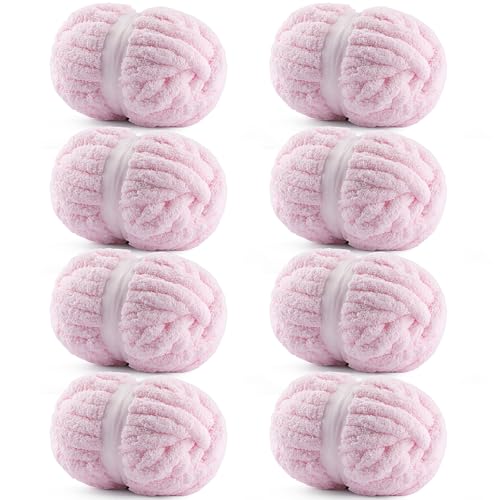 Image of 8 Pack Chunky Yarn for Hand Knitting - #10 Super Bulky Chenille Yarn, Fluffy Jumbo for Thick Hand-Knit Blankets, Scarves 25 Yds 7.94 Oz Each Skein (8, Light Pink)