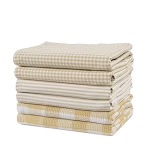 Casa Platino 6 Pack 18"x28" Cotton Kitchen Towels, Absorbent and Durable, Beige Gingham Casa Platino 6 Pack 18×28 Cotton Kitchen Towels Absorbent and Durable Beige Gingham