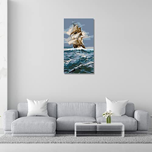 Image of RANGOLI 100% Cotton Stretched Canvas Painting 400 GSM, Framed Sailboat Canvas Abstract Wall Art for Living Room, 3D Paintings for Wall Decor (24 x 36 Inch With Frame)