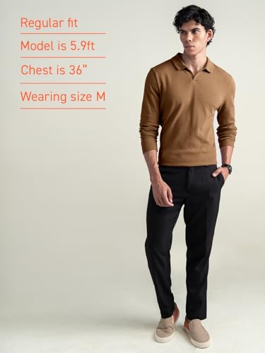 Image of DAMENSCH Statement Popcorn Johnny Collar Full Sleeve Polo with Premium Cotton Blend, Popcorn Texture, Colours by High-IQ Dyes Heavy Weight Fabric T-Shirt for Men