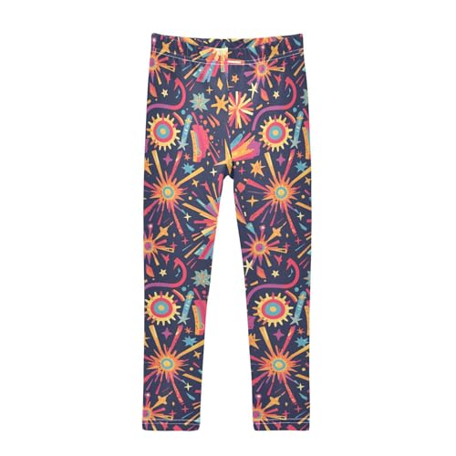 Firework Pattern Kids Baby Girls Athletic Leggings Comfortable High Waisted Leg Yoga Pants Exercise