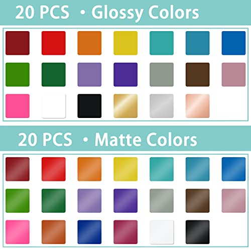 Lya Vinyl Permanent Vinyl - 40Pack (20 Glossy & 20 Matte) Outdoor Permanent Vinyl Sheets Bundle - Self Adhesive Sheets for Party Decoration, Sticker, DIY Mug, Home Decal