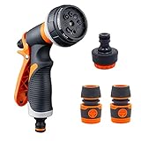 Multifunktions-Gartenbrause:Die Garten Handbrause verfügt über 8 Arten von Bewässerungseinstellungen,die einfach mit dem Spin-Click-Sprühwähler (Nebel, Kegel, Dusche, vertikal, voll, Ventilator, Strahl, flach), um alle Ihre Bewässerungsanforderungen zu erfüllen.