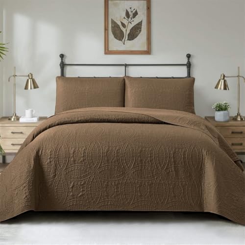 Morbuy Couvre Lit 2 Personnes, Dessus de Lit Matelassé en Microfibre Ultra Douce avec Taies d'oreiller, Très Grand Plaid Dessus de Lit pour Toutes Les Saisons (Marron foncé,220 * 240cm)