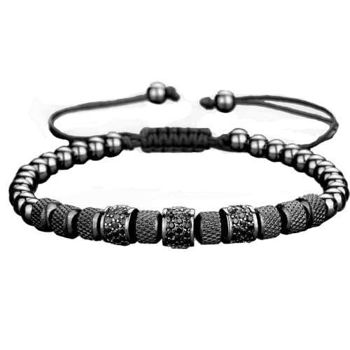 AIDUOMIRZER Men's stainless steel bracelets for Women Adjustable Tiger's Eye Bracelet Mens Luxury Jewelry Crown Bracelets (Black-B)