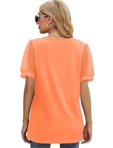 Image of Aokosor Womens Summer Tops V Neck T Shirts Swiss Dot Puff Sleeve Tops Loose Casual Tshirts